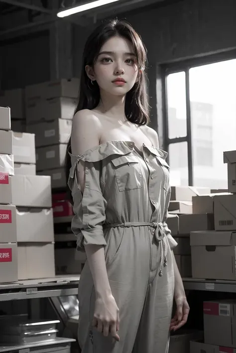 lifelike rendering, immersive atmosphere,visually stunning, creative zenith, exceptional standard,
transfixing looks,emotive depth, compelling glances, subtle facial expressions,
1girl,solo,Wide-legged jumpsuit,
offshoulder,
warehouse,
<lora:OC:0.2> <lora:Color Separation_B_1.1:1>