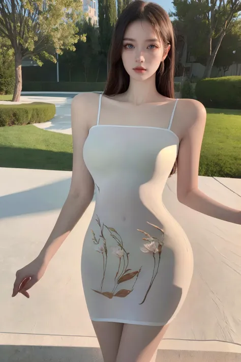 (Best Quality, Masterpiece:1.4), (Realism:1.2), (Realisitc:1.2), (Absurdres:1.2), (photorealistic:1.3), Realistic Skin,Solo,( Very Big Eyes,beautiful detailed eyes, symmetric eyes,), ((cowboy shot)),1girl,solo,
outdoors,garden, standing,MIS,dress,see-through,floral print,<lora:MIS70:0.75>