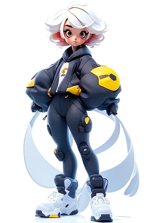 (((white background))),yellow clothes,masterpiece, best quality, 1girl, (short hair:1.5),science fiction, solo, standing, simple background ,3DMM,<lora:nijiMecha:0.3>, <lora:3DMM_V10:1>