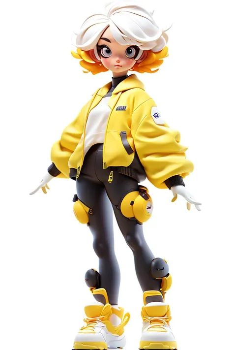 (((white background))),yellow clothes,masterpiece, best quality, 1girl,  (short hair:1.5),science fiction, solo, standing,  simple background ,3DMM,<lora:nijiMecha:0.3>,  <lora:3DMM_V10:1>