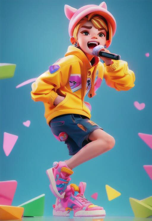 <niji-se-3d>, justin bieber, cute, singing, front view