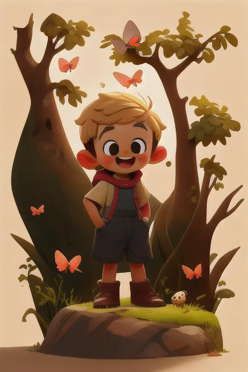 <lora:COOLKIDS_MERGE_V2.5:1>, a happy cute kid standing short hair, blonde, wearing a space costume, playing with a butterfly, outdoors, background forest, kid, toon, pixar style, 3d, cartoon, detailed face, asymmetric