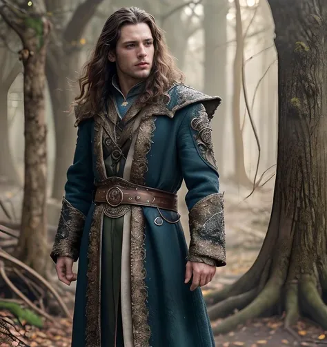 (masterpiece:1.2), (best quality,:1.2), 8k, HDR, ultra detailed, ((photorealistic)), perfect anatomy, professional light, cinematic lighting, fashion photography, ambient lighting,<lora:detail_slider_v4:3>, a male wizard, ((full body shot)), wearing intricate fantasy coat with belt, intricate robes, FanRo, <lora:FantasyRobes-10:0.55>, fantasy picture in the style of Tolkien, Middle Earth, Lord of the Rings, epiCPhoto