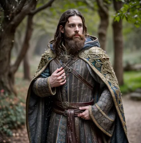 (masterpiece:1.2), (best quality,:1.2), 8k, HDR, ultra detailed, ((photorealistic)), perfect anatomy, professional light, cinematic lighting, fashion photography, ambient lighting,<lora:detail_slider_v4:3>, a male nobleman, beard, ((full body shot)), wearing intricate fantasy coat with belt, intricate robes, FanRo, <lora:FantasyRobes-10:0.55>, fantasy picture in the style of Tolkien, Middle Earth, Lord of the Rings, epiCPhoto