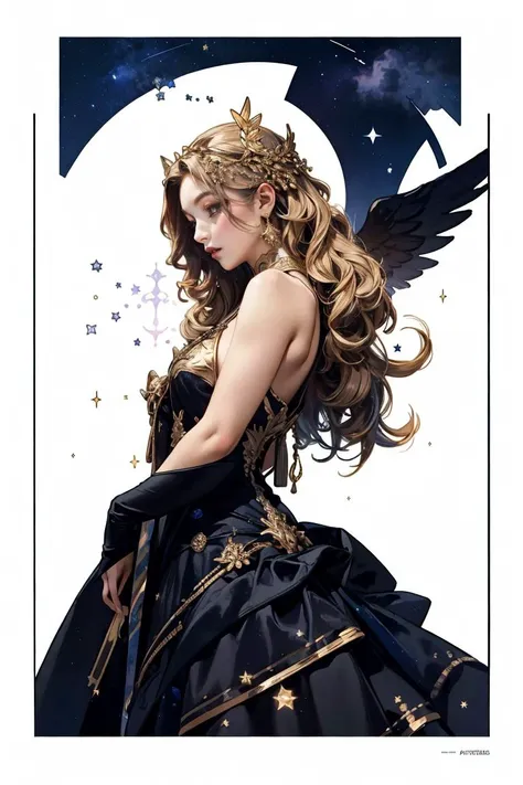 1girl, a girl wearing elaborate ritual dress, long flowing golden hair, cowboy shot, upper body photo, wings, isometric, night sky full of stars, dynamic pose, (masterpiece:1.2), best quality, 8k, absurdres, o <lora:JW:0.5>starry light, night, colorful, cloud, star \(sky\ <lora:EF-concept_master_1.0:1.5> [(white background: 1.4)::5], TBCC ILLUSTRATION <lora:EF-LowRA:0.25> dark theme <lora:EF-Painted_poster_V1:0.5> Painted poster <lora:CL-jinmeng:0.5> JINGMENG, GOLDEN LAYERED DRESS. SPARKLE, SEE-THROUGH, JEWELRY <lora:ST-Alphonse Mucha:0.25> alphonse mucha <lora:EF-add_detail:0.5><lora:EF-GoodHands-beta2:0.5><lora:EF-GoodHands-beta2:0.5>