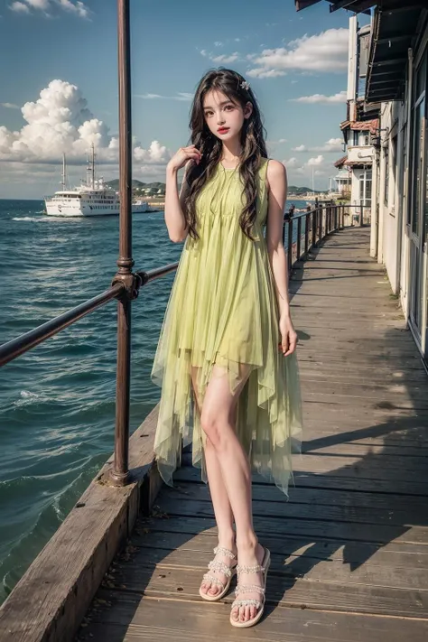 best quality,[masterpiece],((beautiful:0.75) cute girl:0.75),Professional,photo_(medium),ultra-fine painting,1girl,(long hair:1.4),outdoors,(front:1.3),(standing:1.3),seaside,cloudy sky,(cowboy_shot:1.2),
<lora:add_detail:1>,<lora:Sweet girl clothes9:0.75> Sweet girl clothes9,yellow dress,
