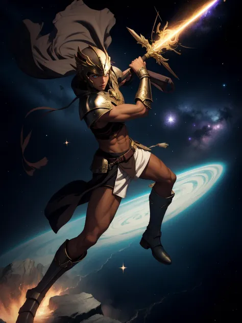 Zeus giving his ass holding a Trident in the sky