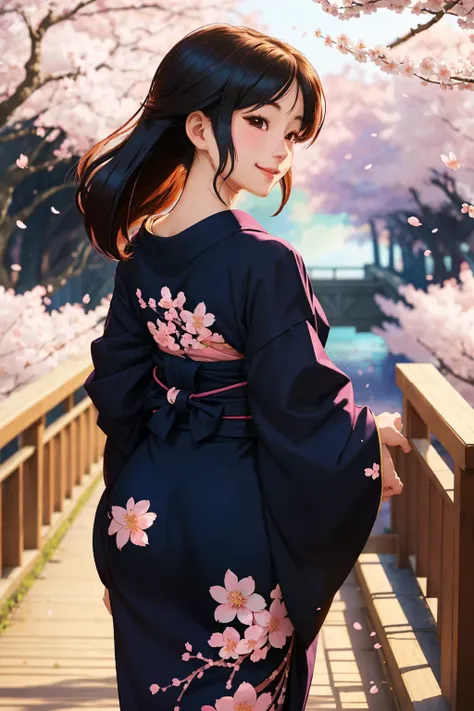 1girl, back view, look at viewers, smile, beautiful, walking along the bridge , black Yukata, delicate pattern, beautiful neck , complex background, cherry blossom
bokeh, depth of field, sunlight passing through foliage
best quality, masterpiece, realistic
90s anime <lora:epiNoiseoffset_v2:1>