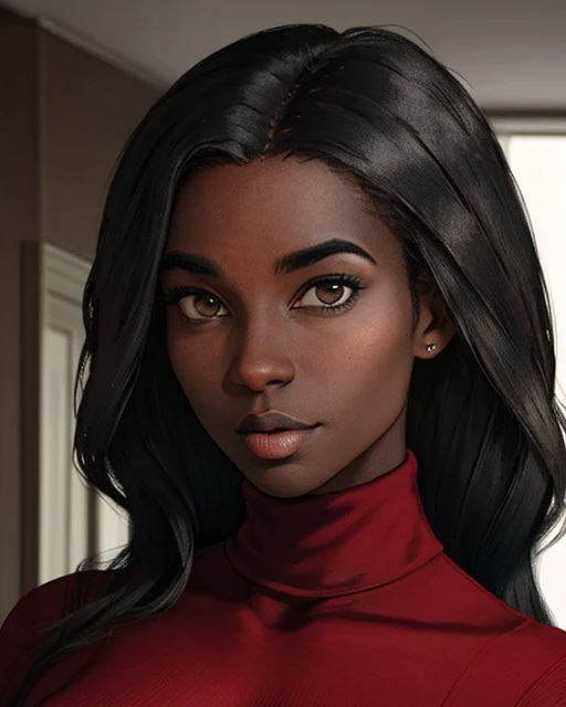 masterpiece, best quality, aamari, a woman posing for a picture, very dark skin, turtleneck dress, very large breasts, upper body, indoors
<lora:aamari:0.6>