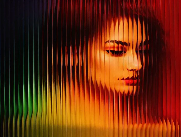 <lora:optical_yiu_v2:0.8>, (woman:1.3), optical distortion, refraction, colorful, x and y hairs, (roughness:1.2)