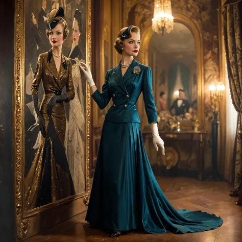 The essence of This is not, my life <lora:XSfenlie:1> in vibrant Vintage Glamour style, spanning the 1920s to 1950s. Embrace the golden age of Hollywood to post-war fashion, featuring classic styles, timeless elegance, and rich color palettes. Highlight sophistication, iconic fashion elements, and the allure of this era, with a focus on detailed costumes, expressive poses, and atmospheric settings that reflect the periodâs unique charm.