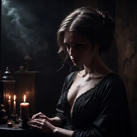 it's a kind of magic, low-key lighting, deep shadows, high contrast, dark tones, dramatic and moody atmosphere