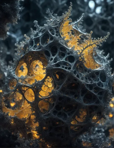 mesmerizing (fractal-based photo:1.55) of a twisted patterns of snotty organics embed themselves in the cracked structure of a dark carbon cube to break it into shards, veins and bones visible through translucent tissues and transparent skin, intricate fractal tissue, detailed vegetables, translucent bio-luminescent fractals, (Voronoi pattern, depth of field, (swirly bokeh:1.275) :1.15), (complex futuristic background, lots of cybernetic apparatus:1.1), shiny glass, (rim lighting, low key light:1.15), celestial, ethereal, natural soft dreamy lighting, ((warm-yellow and deep-carbon:0.7), (cinematic look:1.15):1.15)