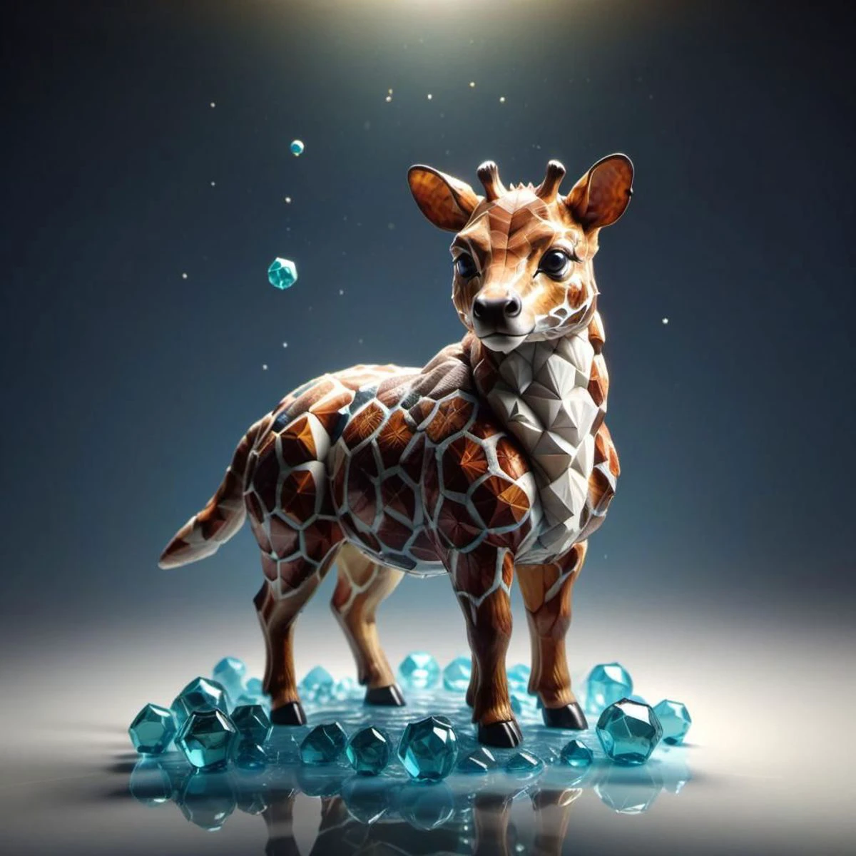 voronoi pattern, photorealistic picture of zhibi animal made of (miniature low-poly cubes and spheres:1.1), v-ray, volumetric light, physically based render, pbr, 8k, translucent material, low-poly 3d style, sphere surrounded with isometric cubes, cube cut with sphere, detailed, particles, water, soviet poster