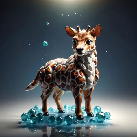 voronoi pattern, photorealistic picture of zhibi animal made of (miniature low-poly cubes and spheres:1.1), v-ray, volumetric light, physically based render, pbr, 8k, translucent material, low-poly 3d style, sphere surrounded with isometric cubes, cube cut with sphere, detailed, particles, water, soviet poster
