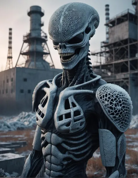 realistic full body shot of (brutal 23yo [European : mid-east :0.5] man:1.15) with natural skin texture and intricate body art and perfect mescaline anatomy, he interacts with fearsome (xenomorph:1.2) and preparing to fight with creture, abandoned oasis anomaly in Chernobyl, Voronoi-shaped blocks on the ground, dark carbon voxels with sharp edges, low-poly abandoned voxel-based exterior, (perfect hands:1.33), (hoarfrost:0.85), (frosting Voronoi pattern, depth of field, (swirly bokeh:1.225), (Kodak Portra 400:0.875) :1.3), (realistic complex abandoned nuclear plant background:1.1), shiny glass, (turbulent mist on the ground, surreal early morning lights:1.25), remarkable masterpiece, celestial, ethereal, epic, magical light flares, natural soft dreamy lighting, ((cold-blue and deep-carbon:0.7), (cinematic look:1.1), ideal fingers:1.3)