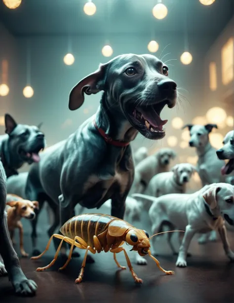 Scary robotic dogs with cakes in their hands
