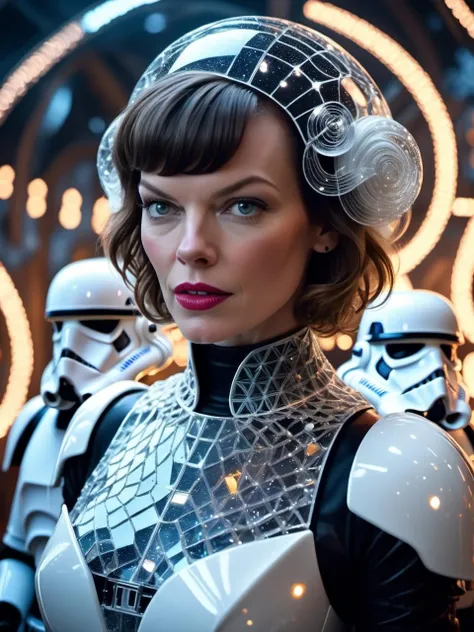 mesmerizing (realistic film still:0.95) from cinderella and 7 gnomes with lewd playful android with face of (Milla Jovovich as Cinderella:1.2) and (Darth Vader and white storm troopers as gnomes:1.25), translucent (bio-luminescent tissues:1.05), (Voronoi pattern, depth of field, (swirly bokeh:1.275) :1.15), (complex futuristic background, lots of cybernetic apparatus:1.1), shiny glass, (rim lighting, low key light:1.15), celestial, ethereal, natural soft dreamy lighting, ((warm-yellow and deep-carbon:0.7), (cinematic look:1.15):1.15)