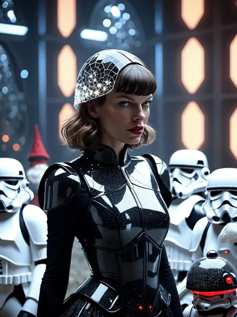 mesmerizing (realistic film still:0.95) from cinderella and 7 gnomes with lewd playful android with face of (Milla Jovovich as Cinderella:1.2) and (Darth Vader and white storm troopers as gnomes:1.25), translucent (bio-luminescent tissues:1.05), (Voronoi pattern, depth of field, (swirly bokeh:1.275) :1.15), (complex futuristic background, lots of cybernetic apparatus:1.1), shiny glass, (rim lighting, low key light:1.15), celestial, ethereal, natural soft dreamy lighting, ((warm-yellow and deep-carbon:0.7), (cinematic look:1.15):1.15)