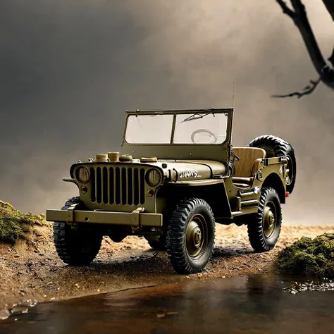 score_9,score_8_up,score_7_up,masterpiece,best quality,"World War II u.s.army Willys MB Jeep:(1.5),u.s.army miniature figures:(1.1),highly detailed model:(1.4),weathering effects:(1.2),ultra high quality:(1.5),8k ultra high resolution:(1.4),hyper-realistic:(1.3),true-to-life photo quality:(1.2),ultra-detailed texture:(1.1),lifelike metal sheen:(1.0),warm nostalgic atmosphere:(1.2),soft natural lighting:(0.9),depth of field:(0.8)",