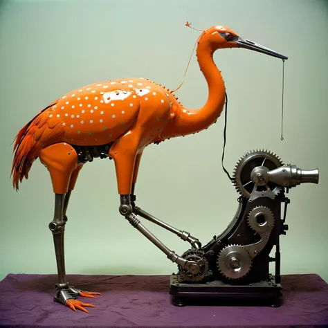 goth polka-dotted side view, cs-el4b-2-1000 orange crane birds dancing