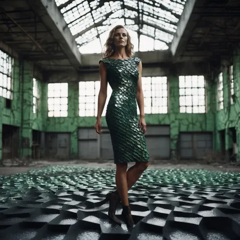 realistic full body shot of (elegant Slavic woman:1.15) with fish scales skin texture and intricate body art and perfect feminine anatomy, abandoned industrial zone in Chernobyl, Voronoi-shaped blocks on the ground, dark carbon voxels with sharp edges, low-poly abandoned nuclear plant, (perfect hands:1.23), (glitter:0.85), (shiny black slime, Voronoi scales, depth of field, (swirly bokeh:1.275), (Kodak Portra 400:0.925) :1.25), (realistic complex abandoned nuclear plant background:1.1), shiny glass, (cosmic horror, gloom, light leaks, mysterious, surreal:1.1), remarkable masterpiece, celestial, ethereal, epic, magical light flares, natural soft dreamy lighting, ((cold-green:0.85), cinematic look, ideal hand anatomy, hairy pubic, hairy armpits:1.25)