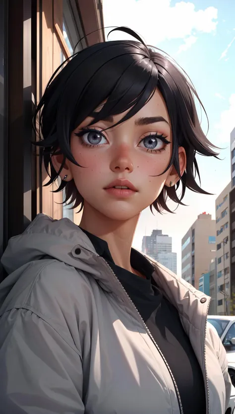 1girl, (tomboy:1.5), black hair, messy hair, grey eyes, residential area, oversized jacket, 
masterpiece, best quality, ((intricate)),  <lora:breastsizeslideroffset:0.4> <lora:weight_slider_v2:0.3> <lora:age_slider_v6:1>,  <lora:skin_slider_v1:0.5>