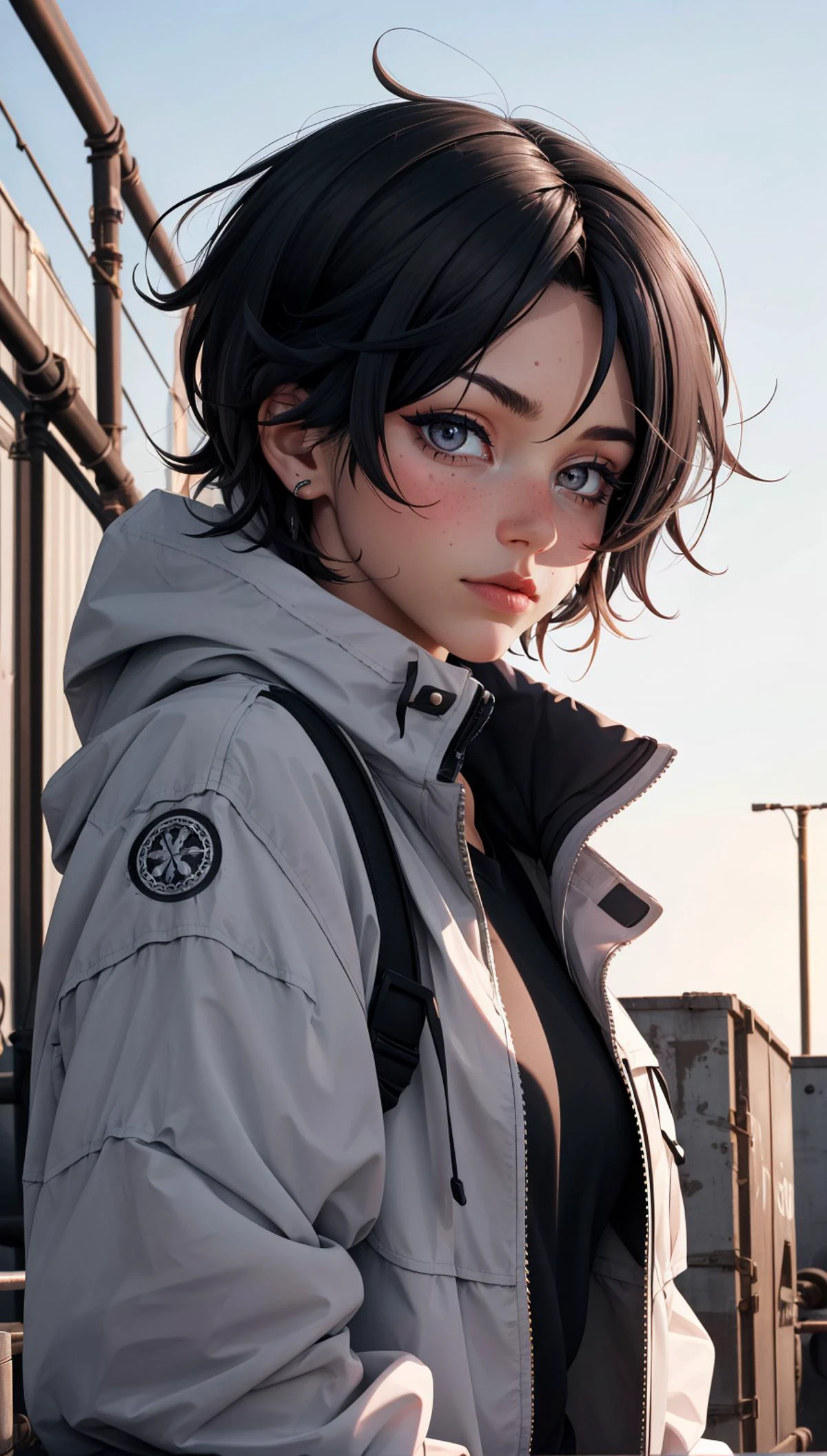 1girl, (tomboy:1.5), black hair, messy hair, grey eyes, industrial area, oversized jacket,
masterpiece, best quality, ((intricate)), <lora:breastsizeslideroffset:0.4> <lora:weight_slider_v2:0.> <lora:age_slider_v6:1>, <lora:skin_slider_v1:0.5>