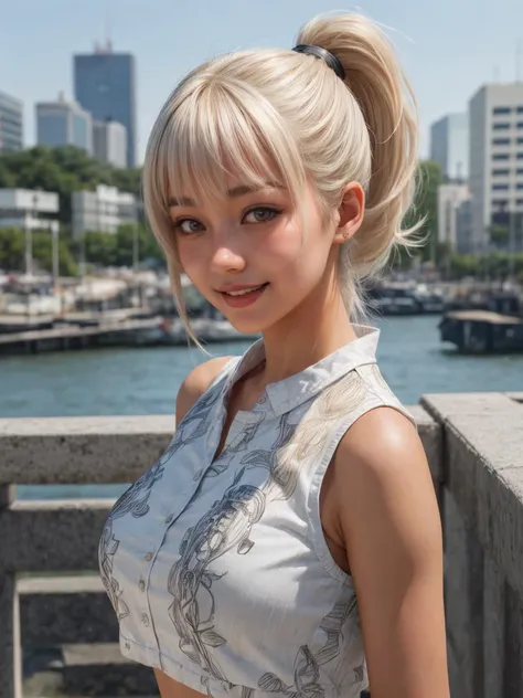 1girl, south korean, cute outfit, printed , cityscape, ponytail, platinum blonde hair, bangs, drill hair, light smile, ojou-sama pose,
masterpiece, best quality, intricate detail, realistic, photorealistic, 4k, high contrast, real life, <lora:add_detail:0.5>, <lora:skin_slider_v1:0.2> <lora:breastsizeslideroffset:0.5>