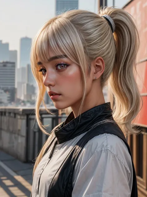 1girl,  south korean, south korean clothes,  cityscape,  ponytail, platinum blonde hair, bangs, drill hair, 
masterpiece, best quality, intricate detail, realistic, photorealistic, 4k, high contrast, real life,   <lora:add_detail:0.5>,  <lora:skin_slider_v1:0.2>