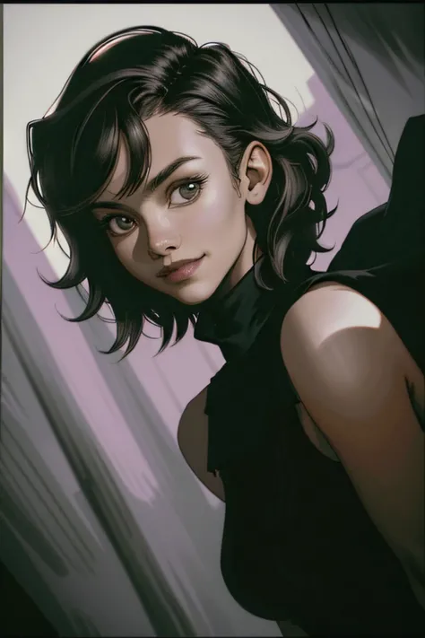 chiaroscuro portrait, high contrast, dramatic, Rembrandt lighting, (low angle, headshot:1.2) of realistic photo of <lyco:sd15_NicolaCavanis_loha_64_v1:1> NicolaCavanis, smiling, she is wearing sleeveless turtleneck , her hair is styled as blunt cut hair, BREAK she is (in the jungle:1.1), dramatic edge lighting, shot on Sony A7III ,hologram effect,8mm fisheye lens ,