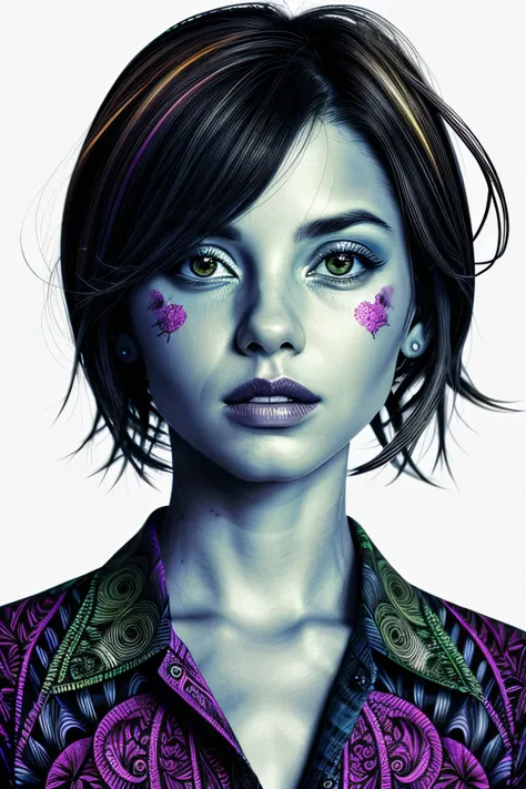 realistic photo of <lyco:sd15_NicolaCavanis_loha_64_v1:.85> NicolaCavanis, ink splash, colorful, zentangle