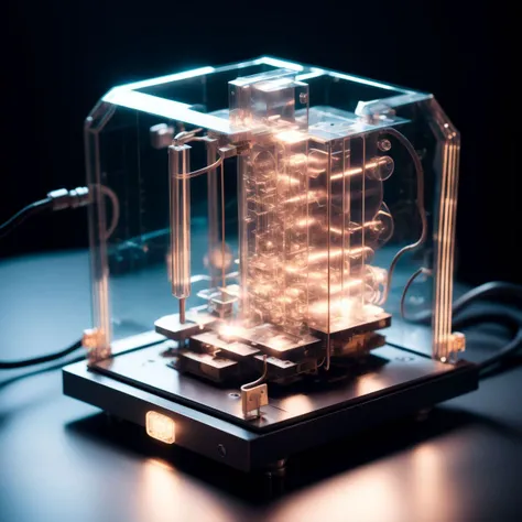 photo, a close up of an electronic device in a dark room (GlassDevice style:1)  <lora:GlassDevice:1>