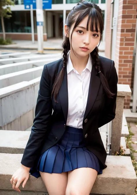 <lora:UesakaSumire_v1.0:0.4> 1girl, looking at viewer, ( school uniform, open coat, pleated skirt, thighs, knee socks),braid, intricate,best quality, ultra high res, (photorealistic:1.4),shiny skin, skindentation,