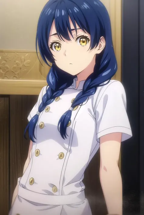 megumitadokoro, <lora:megumi tadokoro s1-lora-nochekaiser:1>,
megumi tadokoro, long hair, blue hair, (yellow eyes:1.3), braid, twin braids,
BREAK chef, pants, white pants,
BREAK indoors, kitchen,
BREAK looking at viewer, (cowboy shot:1.5),
BREAK <lyco:GoodHands-beta2:1>, (masterpiece:1.2), best quality, high resolution, unity 8k wallpaper, (illustration:0.8), (beautiful detailed eyes:1.6), extremely detailed face, perfect lighting, extremely detailed CG, (perfect hands, perfect anatomy),