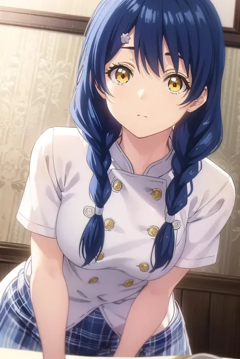 megumitadokoro, <lora:megumi tadokoro s1-lora-nochekaiser:1>,
megumi tadokoro, long hair, blue hair, (yellow eyes:1.3), braid, twin braids,
BREAK chef, pants, white pants,
BREAK indoors, kitchen,
BREAK looking at viewer, (cowboy shot:1.5),
BREAK <lyco:GoodHands-beta2:1>, (masterpiece:1.2), best quality, high resolution, unity 8k wallpaper, (illustration:0.8), (beautiful detailed eyes:1.6), extremely detailed face, perfect lighting, extremely detailed CG, (perfect hands, perfect anatomy),