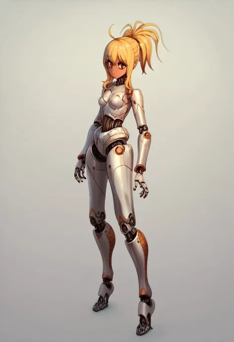 ((<lora:Chika_Chosokabe_from_LIL_PonyXL:0.8>, chika, 1girl, solo, blonde hair, ponytail, ahoge) hybrid with (Robot Female)), metallic skin, glowing, scifi setting, full body, score_9, score_8_up, score_7_up, score_6_up, score_5_up, score_4_up