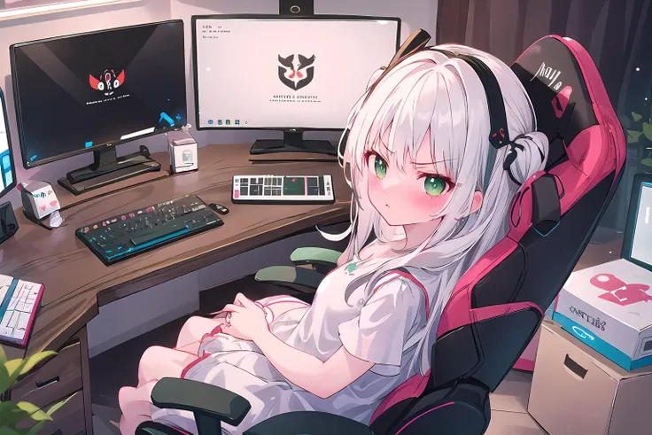 hires,high quality,best quality,1girl,mature female,upper body, green eyes, white hair, very long hair,gaming-room, gaming chair, sitting on chair, playing games, looking at viewer, full blush, playing games, angry, frustrated, keyboard (computer), mouse (computer), from side, game on screen
<lora:Gaming Room:1>