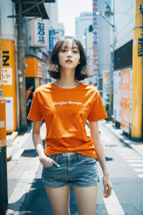 (orange t-shirt:1.3),(((shorts))),
<lyco:JPtone_V3>,daylightallure,street city,(akihabara \(tokyo\):1.2),white t-shirt,85mm,
vivid colours,romanticism,atmospheric,
RAW photo,8k,best quality,ultra high res,beautiful,
unity 8k wallpaper,ultra detailed,beautiful and aesthetic,
(photorealistic:1.4),(extremely intricate:1.4),
(exquisitely detailed skin),perfect anatomy,best shadow,delicate,
