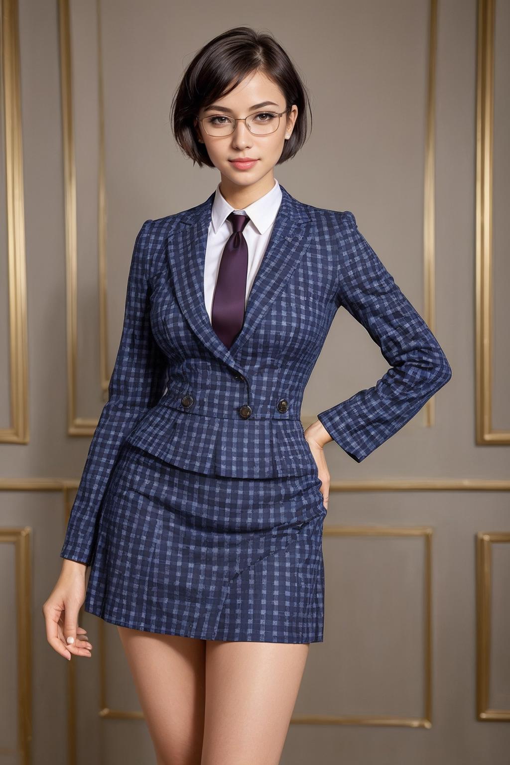 A woman in a blue suit and tie posing for a picture - SeaArt AI