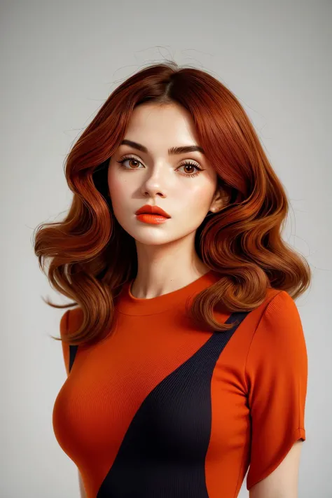 (style of Karel Appel:1.15), half-body of <lora:sd15_Lena_locon_24_v1:.9> Lena , focus on face, wearing a <lora:edgPencilDress_MINI:0.8> pencil_dress , her Burnt orange color hair is styled as Straight Old Hollywood Waves,