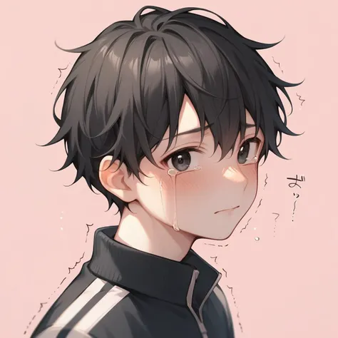 score_9,score_8_up,score_7_up,detailed face,<lora:hanman-000004:1>,1boy,black hair,bangs,track jacket,black jacket,black eyes,blush,crying,crying with eyes open, white skin,black jacket,looking at viewer,trembling,pink background,best quality,<lora:add-detail-xl:1>,