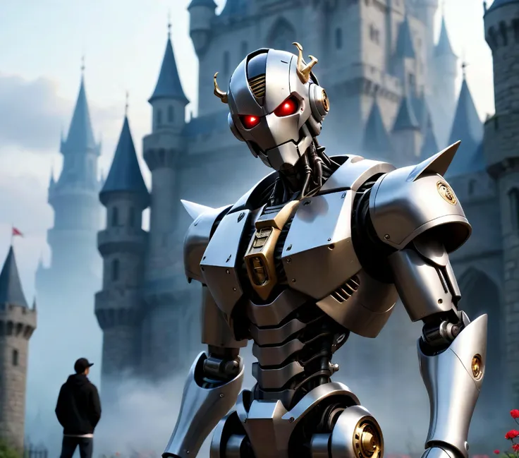 (Glitchcore:1.16), (whisperfoot \(artist\) inspired artwork:1.19), (hiphop gangsta robot composition:1.14), kousaka kyousuke, akira vibes, and the uncertainty\', gothic castle in background