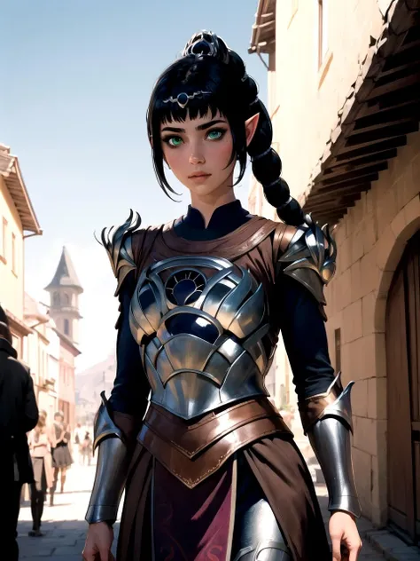 masterpiece, best quality, highres BREAK
dsshadowheart, black hair, long hair, ponytail, bangs, braid, hair ornament, pointy ears, green eyes, circlet, armor, breastplate, pauldrons, 1girl, solo BREAK
standing, castle town, medieval, street, detailed background
<lora:dsshadowheart_lc:1>