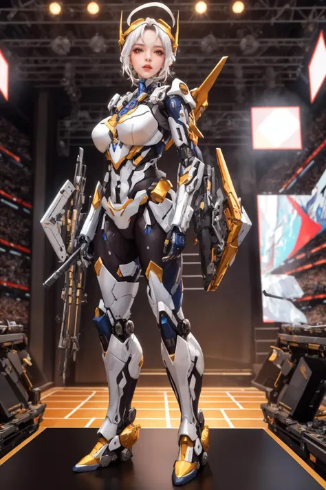 highres,absurdres,masterpiece,best quality,original,extremely detailed CG,extremely detailed wallpaper,perfect lighting,jitome,lips,makeup,standing on the stage,blurry background,1girl,
<lora:mdjj:0.5>,md mecha,