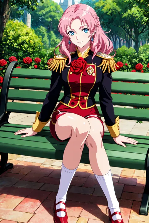 Utena_Tenjou, sitting on a park bench, close up