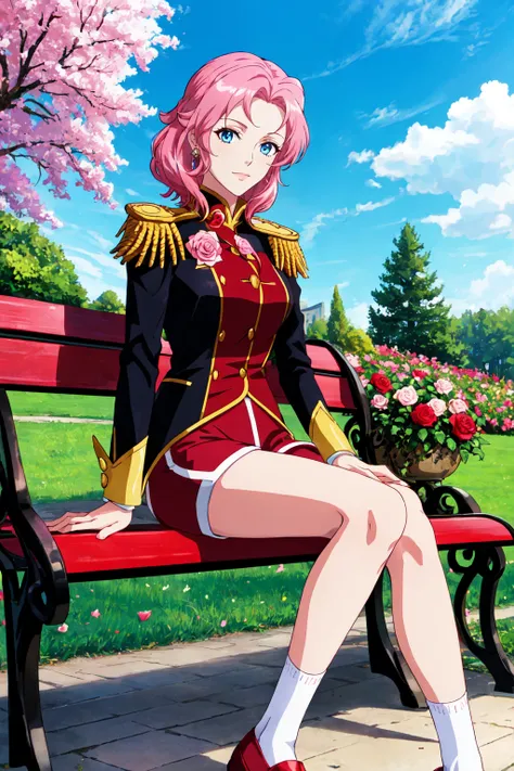 Utena_Tenjou, sitting on a park bench, close up