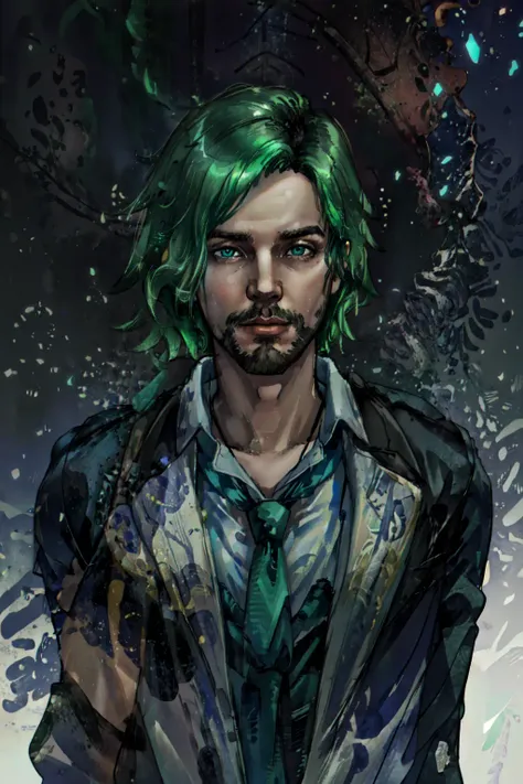 1boy, male focus, solo, Slime Tutorial, Alex Brightman as Beetlejuice, masculine, green hair,(masterpiece, best quality,ultra-detailed, highres, male focus), perfect face, side lighting, lustrous skin,(bloom), (shine), lighting, ray tracing, male focus, necktie, facial hair, 1boy, beard, formal, suit, green hair, striped,, bright green hair, mustache, manly, looking at viewer, green necktie, pants, shirt, jacket, pinstripe suit,depth_of_field, very detailed background, highly detailed background, Masterpiece, Ultra detailed, great composition, (Highest picture quality), (Master's work), depth of field, solo, extreme light and shadow, masterpiece, rich in detail, (highest quality), (masterpiece), (detailed eyes), (handsome) detailed, beautiful detailed eyes,(straight-on),(masterpiece), (best quality), (ultra-detailed), (best illustration),(best shadow),perfect lighting , perfect anatomy , vivid colors