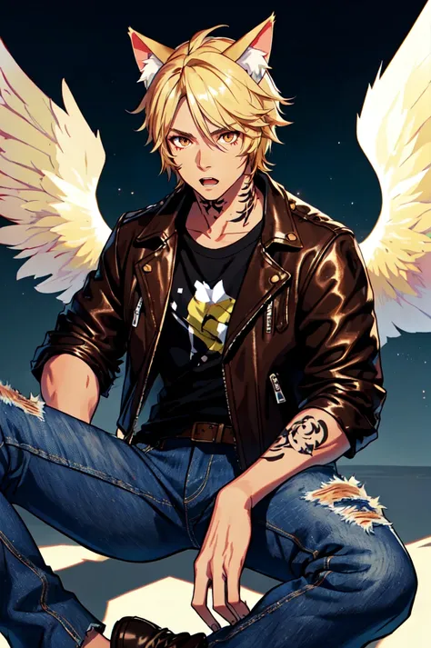 1boy, male focus, brown eyes, blonde hair, detailed hair, detailed face, detailed eyes, official art,  BadBoyVibes-GenderFree   OseaDark