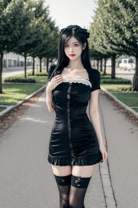 (best quality),[masterpiece],((beautiful:0.75) cute girl:0.75),[clear and clean] pixiv (illustration),long hair,looking at viewer,standing,black hair,outdoors,thighhighs,
<lora:add_detail:0.7>,
<lora:Special clothes24:0.7>,Special clothes24